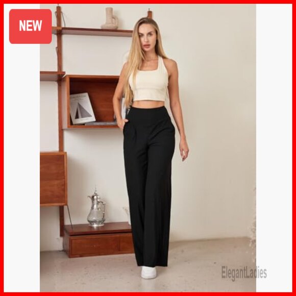 High Waist Ribbed Flare Leggings, Wide Leg Yoga Pants, Active Wear - Picture 3 of 6